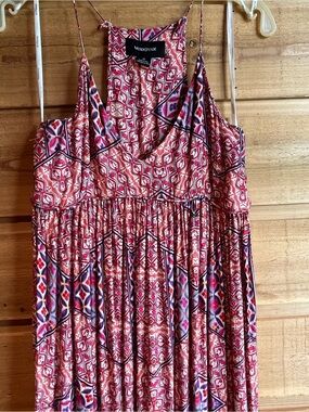 MINKPINK Red and Purple Geometric Printed Spaghetti-Strap Maxi Dress